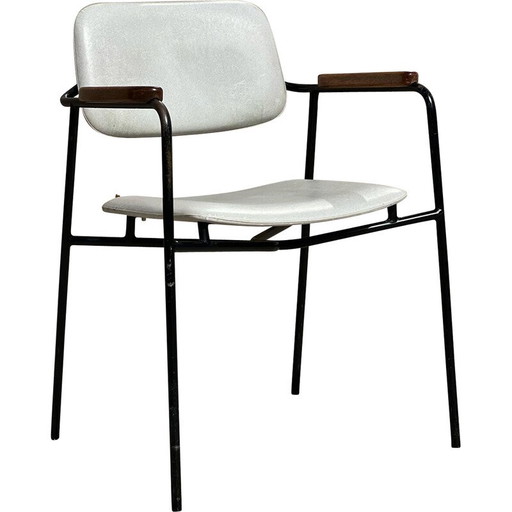 Poltrone vintage in metallo laccato nero e rovere, Francia 1950