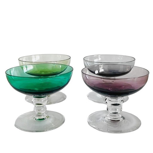 Vintage mid-century Kristalunie Carnaval gekleurde likeurglazen Max Verboeket cocktailglazen 1950's