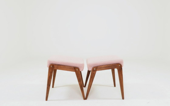 Image 1 of Sgabello scandinavo rosa bouclé set di 2