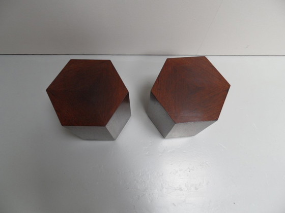 Image 1 of Ensemble vintage de 2 tables d'appoint en wengé