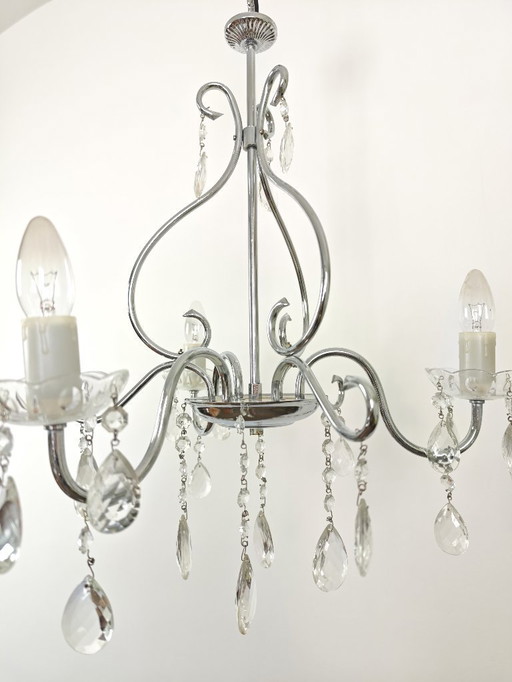 Vintage Elegant Crystal Chandelier with Chrome Finish / 3 Candle-Style Lights / Classic Living Room / Bedroom Home Interior Deco