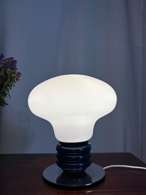 Vintage Space-Age Opaline Mushroom Lamp – Uniek Blauw Keramiek & Chroom