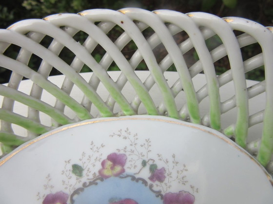 Image 1 of Antique Reticulated Openwok Serving Dish Tray with handles