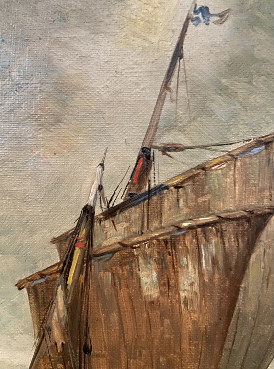 Antiek Frans olieverfschilderij met zeegezicht van Aiveill, begin 20e eeuw. – Schilderijen & Tekeningen (photo 5 of 8)