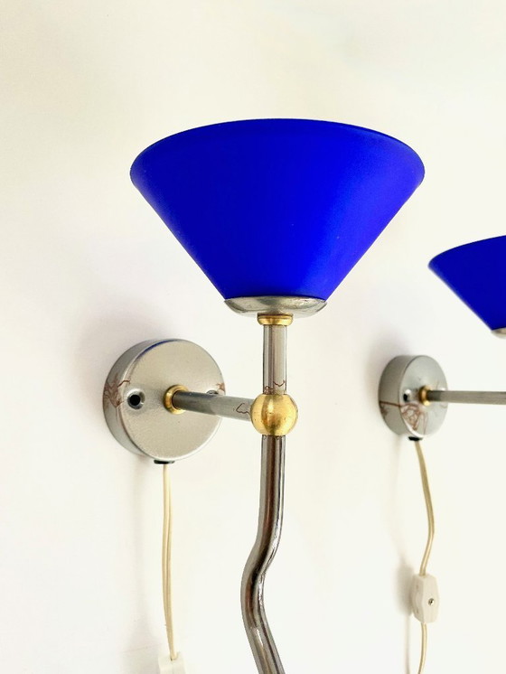 Image 1 of 2x vintage design LAMPS Belid blue PostModern 80s 90s retro