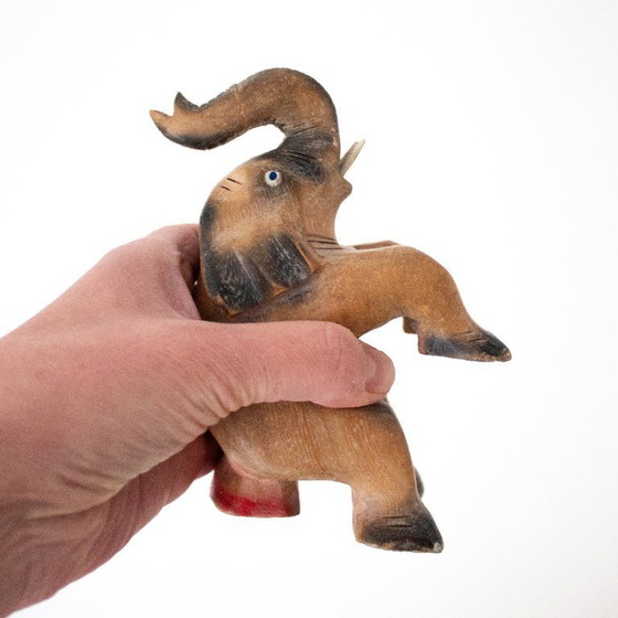 Image 1 of Vintage hand-carved circus elephant figurine: handmade animal sculpture