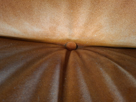 Image 1 of Vintage 1970s Set: 3-Seater Sofa + Orange Velvet Armchair