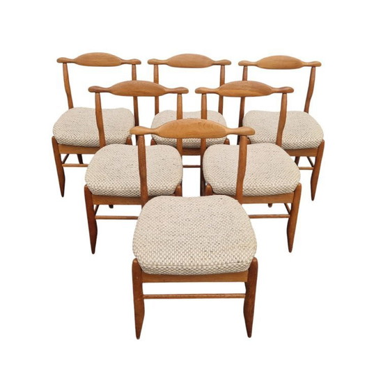 Image 1 of Set of six "Fumay" chairs in light oak, Guillerme and Chambron