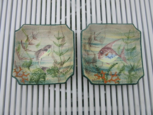 2 M.G.A.   G. Mazzotti Albisola Italy Fish Plates Saucers Modernist