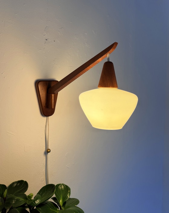 Image 1 of Vintage teak and opal glass wall lamp, Denmark '60s