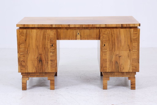 Art Déco desk 1920s original | Antique walnut office desk | Vintage wooden executive desk | #05-18