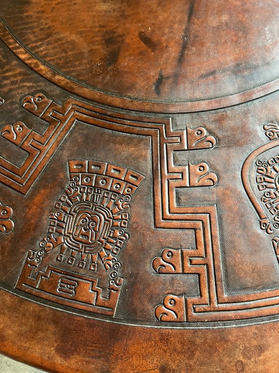 Image 1 of Monumentale Angel Pazmiño leren en houten salontafel - Muebles de Estilo, Ecuador, jaren 60/70
