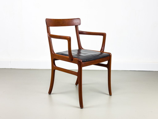 Rungstedlund fauteuil in teak en leer van Ole Wanscher voor P. Jeppesen, 1960S