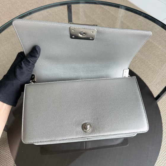 Image 1 of Chanel Boy Medium - Caviar 25CM Quilted Iridescent Silver Hardware Sereis 24