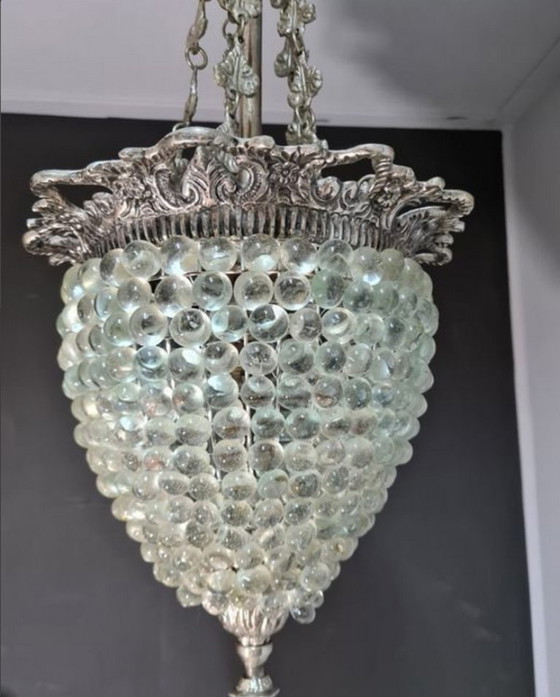 Image 1 of Hanglamp van Murano-glas voor aan het plafond, Art Deco bronzen wijnrank
