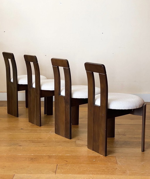 6 brutalist wooden dining chairs