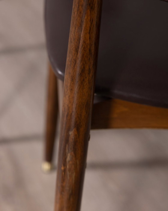 Image 1 of Set di 8 sedie vintage anni '60 in legno e pelle, disegnate da Anonima Castelli.
