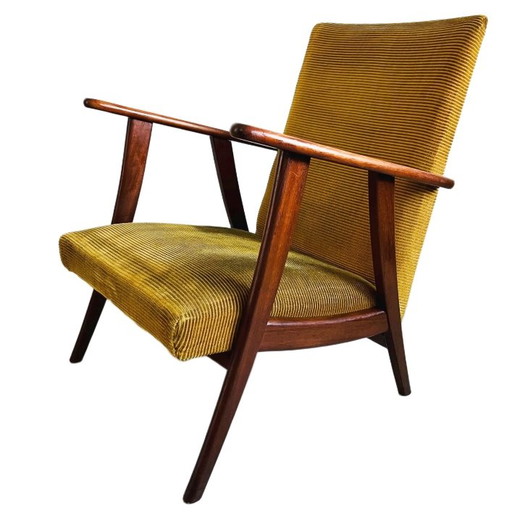 Poltrona scandinava vintage di metà secolo in teak giallo ocra anni '60