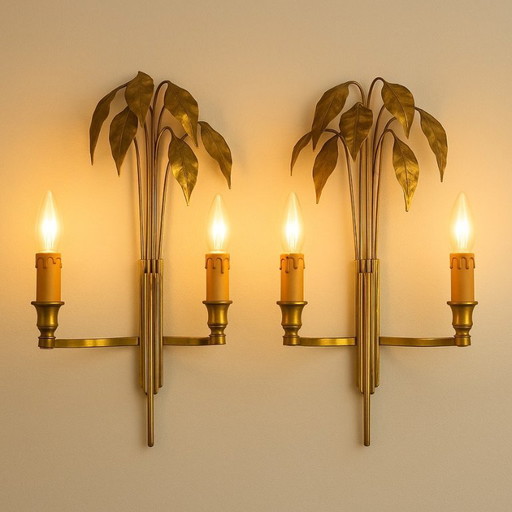 Paar Maison Charles "Lauriers" wandlampen, circa 1960