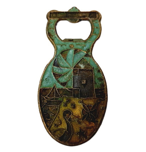 Ouvre-bouteille de bière vintage en laiton émaillé sur la poignée