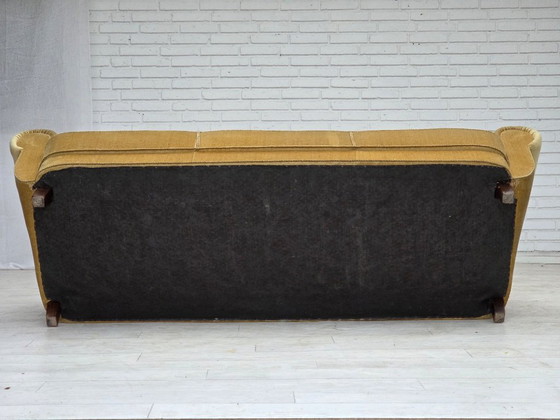1960s, Danish 3-seater sofa, light green furniture velour., 3-5 seaters, Velvet, Wood, Vintage (photo 2 of 15)