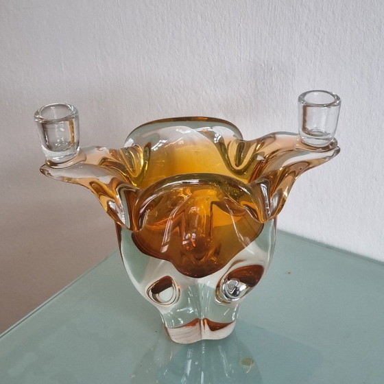 Image 1 of Vintage bowl/jardenière/candlestick in hand-blown glass by Josef Hospodka