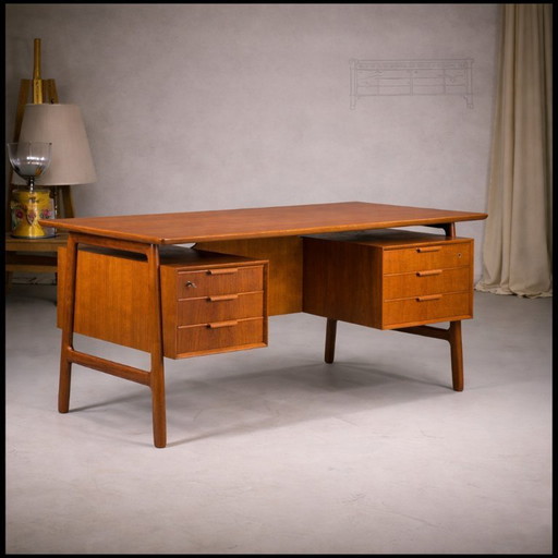 Teak Model 75 Desk from Omann Jun Møbelfabrik, 1960s