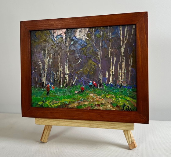 Image 1 of Original Oil Painting Gloomy Forest Landscape Blooming spring