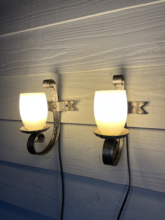 Image 1 of 2 vintage brutalist wall lamps