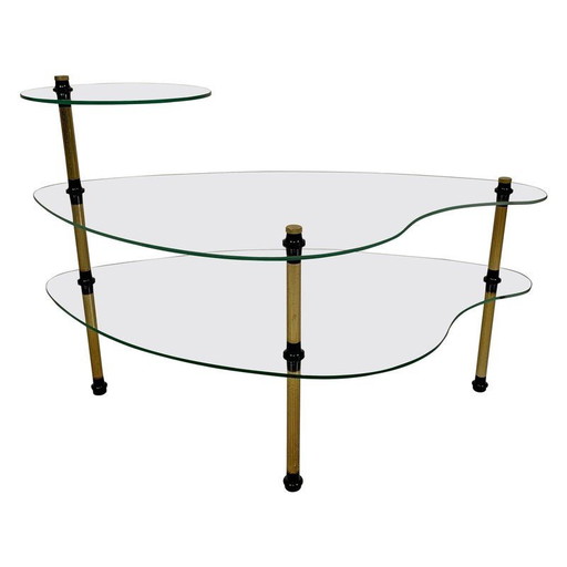Étagère à 3 plateaux en verre, forme rein, années 50