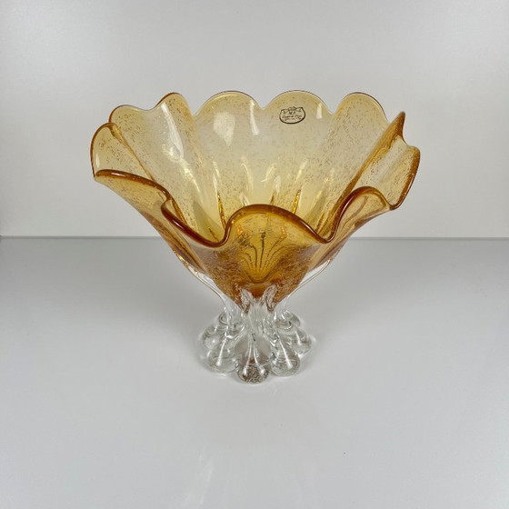 Image 1 of Murano-stijl amberkleurige glazen schaal, 1970