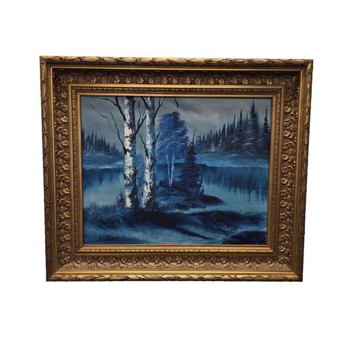 Vintage-Gemälde mit Waldsee von H. vd Horst, 1960er/70er Jahre