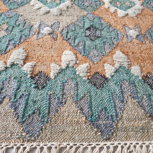 Neuer handgewebter und handgeknüpfter Teppich aus Jute und Wolle