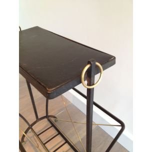 Image 1 of Vintage black metal and brass magazine rack, 1950