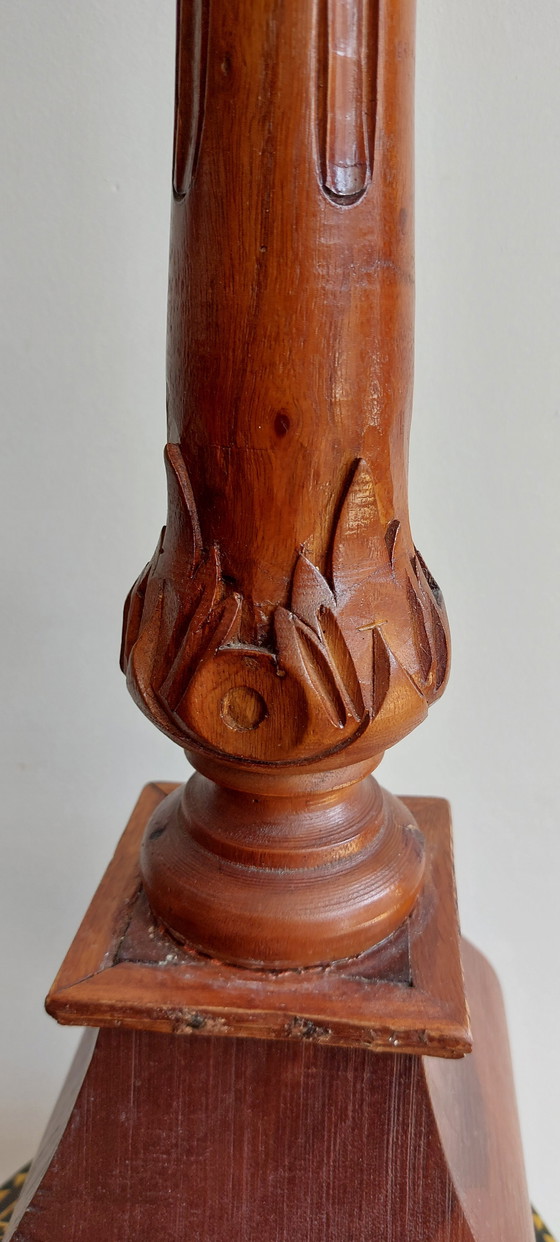 Image 1 of Large Candlestick - Wood - Hand Carved Asia - - 1950-1960