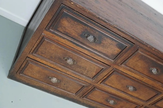 Image 1 of Armoire d'apothicaire/classeur ancienne en chêne et bois fruitier français, début du XXe siècle