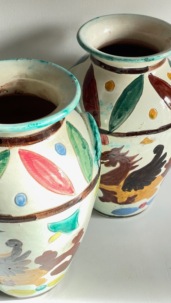 Image 1 of Italian Majolica Vases with Dragon Motif