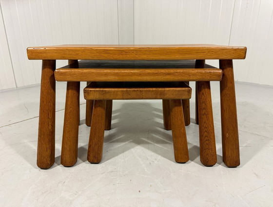 Image 1 of Tavolini impilabili in rovere biondo rustico brutalista mimiset