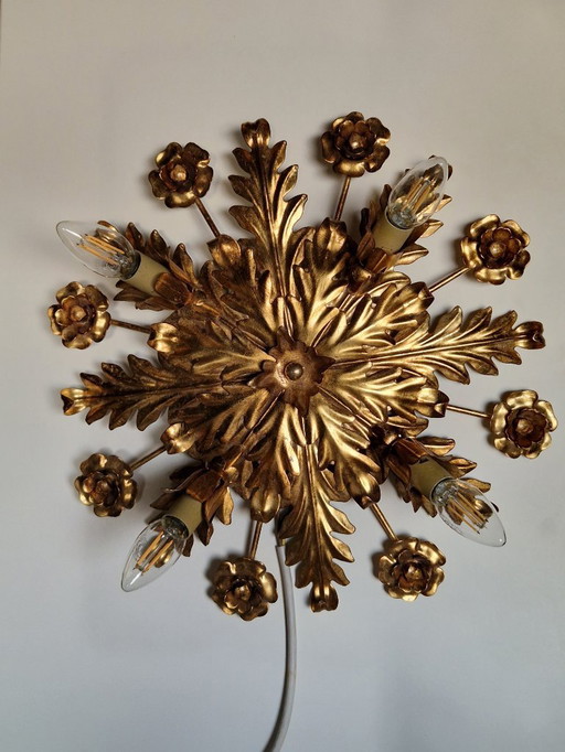 Plafonnier/applique murale florale dorée florentine – 42 cm par Illuminazione d'Arte S.N.C.