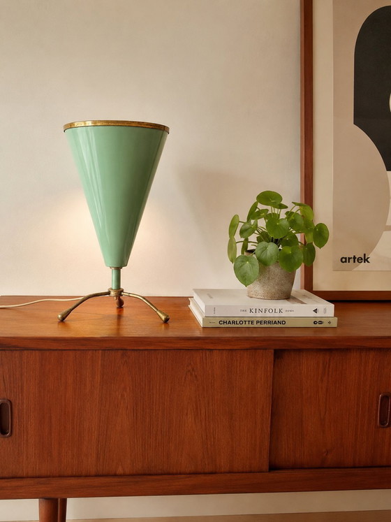 Image 1 of Green and Brass Stilnovo Style 1950s