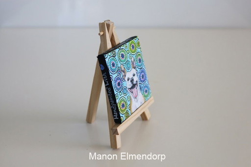 Petit tableau unique peint à la main représentant un âne ou un chien