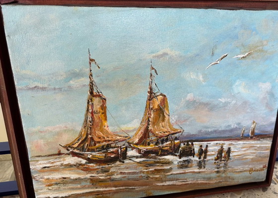 Óleo sobre lienzo “Marina con barcos de pesca” – Firmado Breuer – Pinturas y dibujos, Other (photo 5 of 5)