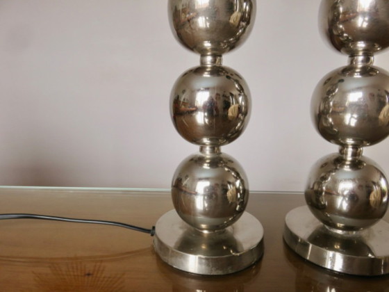 Image 1 of Pair of chrome-plated metal lamps, 1970