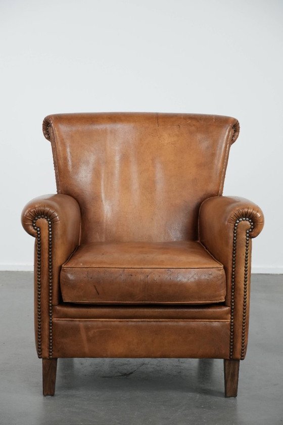 Image 1 of Vintage schapenleren fauteuil/ armchair met prachtige en warme kleuren