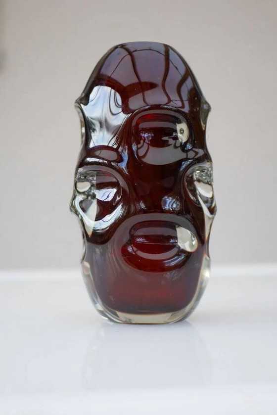 Image 1 of Mid-century modern handmade crystal vase in dark red by Börne Augustsson for Åseda