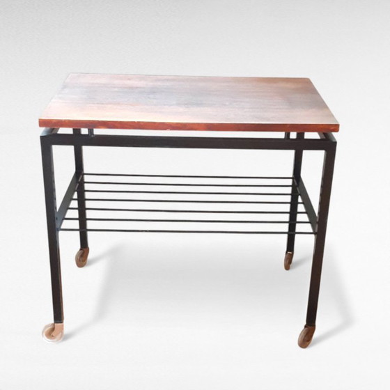 Image 1 of Vintage design serveertrolley teakhoutfineer metalen frame