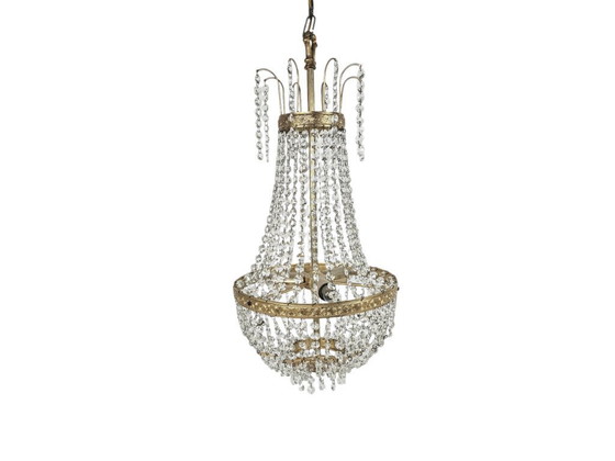 Image 1 of Lámpara de araña - Estilo Imperio - cristal - latón - siglo XX