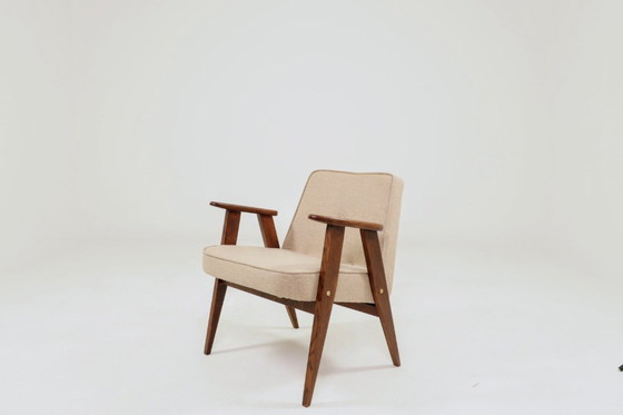 Image 1 of Mid century modern design armchair camel beige wool oak wood by Chierowsky 
