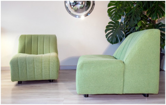 Image 1 of Chaise longue, década de 1980, tejido de lana verde claro.