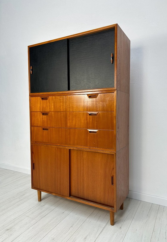 Image 1 of 1960s Danish Teak Cabinet – Mid-Century Three-Piece Storage Unit with Drawers & Sliding Doors